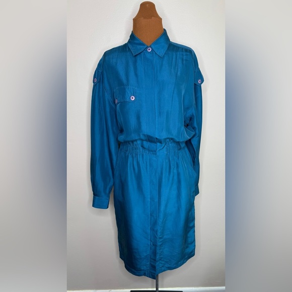 Diane Gilman Dresses & Skirts - Vintage Diane Gilman 100% Silk Long Sleeved Midi Dress Size 12